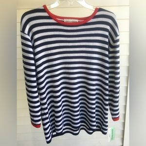 New Stripe Quarter Sleeve Sweater trimmed in Red Sz XL